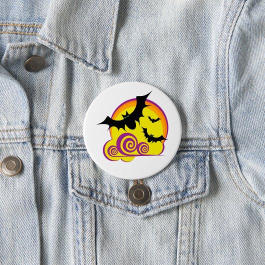 こうもり飛んでいるハロウィーン夜満月の渦巻き 缶バッジ