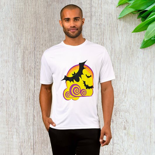 こうもり飛んでいるハロウィーン夜満月の渦巻き Tシャツ