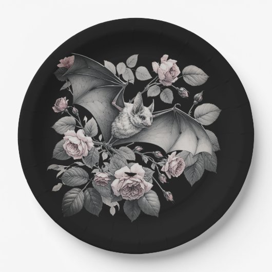 こうもり飛んでいるハロウィーン ペーパープレート (正面)