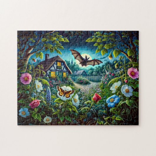 こうもり飛んでいるinガーデンat Night ジグソーパズル (横)