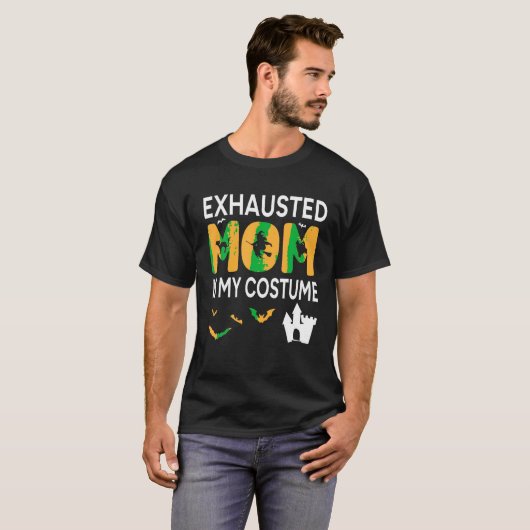こうもり魔女かぼちゃハロウィーン日疲れた母はM Tシャツ (正面フル)