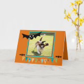 こうもり&ウィッチバセットかわいいハロウィーンカード カード (黄色い花)