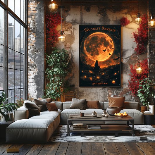 こうもり、キャンドル、夜と満月ハロウィーン。 ポスター