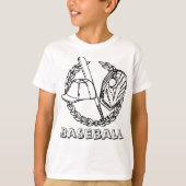 こうもり、グローブ、キャップ、ボール付き野球のエンブレム Tシャツ (正面)