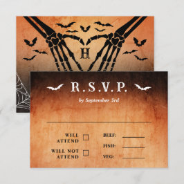 こうもり&スケルトンハートゴシックハロウィン結婚ズ 出欠カード
