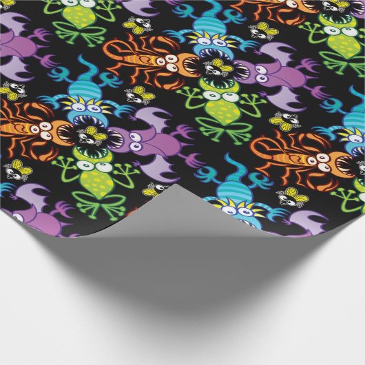 こうもり、トカゲ、サソリ、カエルの狩りは貧しいハエ ラッピングペーパー (角)