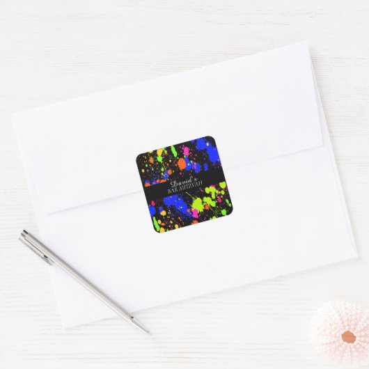 こうもり/バーミッツヴァースネオン絵を描(ばちゃばちゃ)跳ねる スクエアシール (封筒)