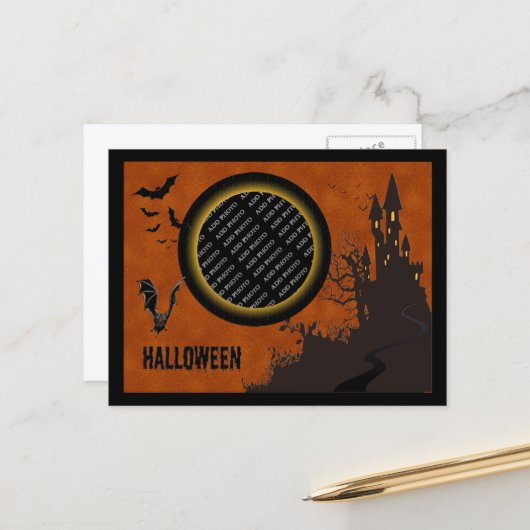 こうもり、幽霊のよく出るハウスフォトフレーム、オレンジスカイ ポストカード (正面/裏面インサイチュ)