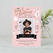 こうもり&幽霊ハロウィーン衣装バースデーパーティーの写真 箔招待状 (立ち正面)