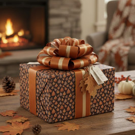 こがね色の琥珀色の茶色の秋の落ち葉のパターン ラッピングペーパー