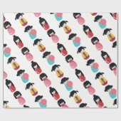 こけしおもしろいの人形 – かわいい日本の芸者の女の子 ラッピングペーパー (フラット)