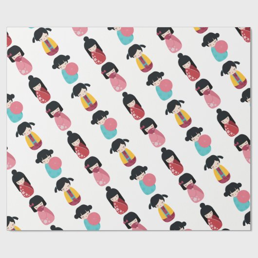 こけしおもしろいの人形 – かわいい日本の芸者の女の子 ラッピングペーパー (フラット)