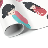 こけしおもしろいの人形 – かわいい日本の芸者の女の子 ラッピングペーパー (ロールコーナー)