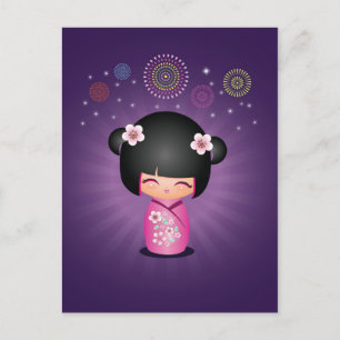 こけしかわいこちゃん花火はがき ポストカード