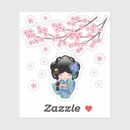 こけしけいこ人形 – かわいい日本の芸者ガール シール (シート)
