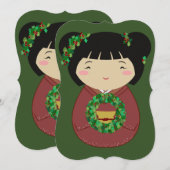 こけしのクリスマスリース 招待状 (正面/裏面)