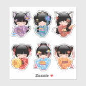 こけしの人形セット2 – 日本の呉服芸者の女の子 シール (シート)