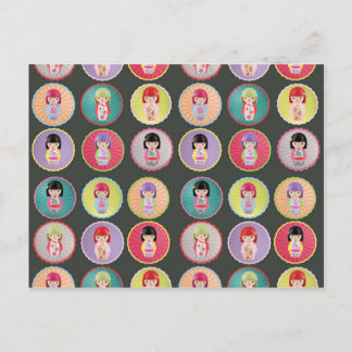 こけしカラフル人形 ポストカード