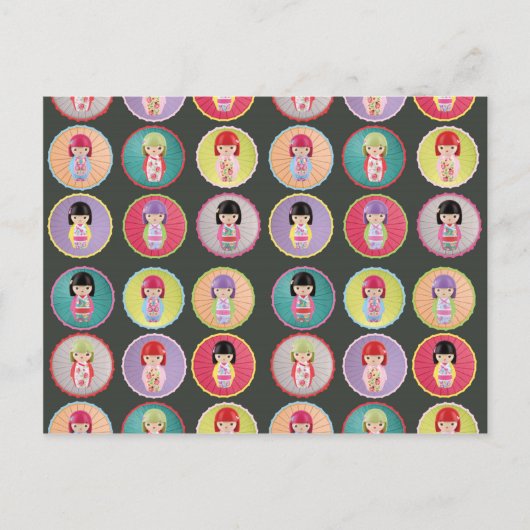 こけしカラフル人形 ポストカード (正面)