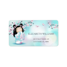 こけし人形さくらんぼの花 ラベル