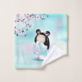 こけし人形さくらんぼブロッサムターコイズガールズハンドT バスタオルセット (ウォッシュタオル)