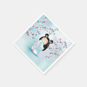 こけし人形さくらんぼブロッサムターコイズピンク スタンダードカクテルナプキン (角)