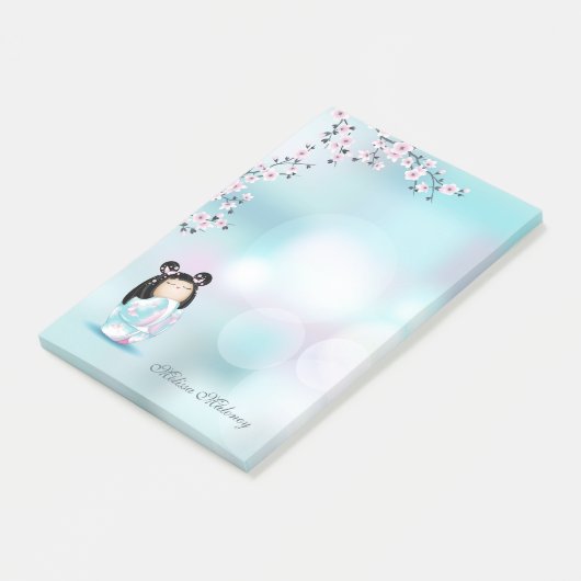 こけし人形さくらんぼブロッサムピンクターコイズ名 ポストイット (アングル)