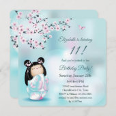 こけし人形さくらんぼ花ズガールズ誕生日 招待状 (正面/裏面)