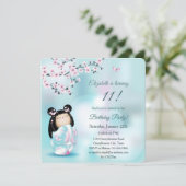 こけし人形さくらんぼ花ズガールズ誕生日 招待状 (スタンド正面)