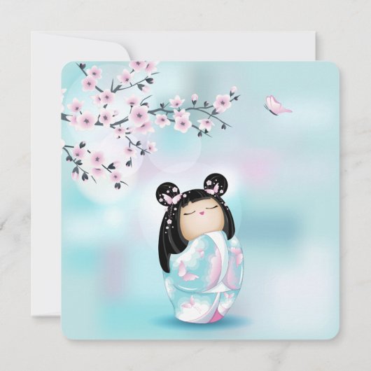 こけし人形さくらんぼ花ズガールズ誕生日 招待状 (裏面)