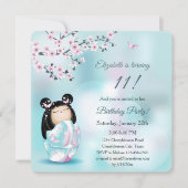 こけし人形さくらんぼ花ズガールズ誕生日 招待状 (正面)