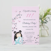 こけし人形さくらんぼ花ズガールズ誕生日 招待状 (スタンド正面)