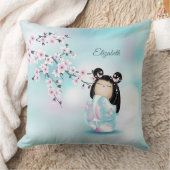 こけし人形さくらんぼ花ズモノグラム装飾用クッション クッション (ブランケット)