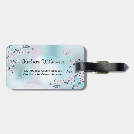 こけし人形さくらんぼ花咲きピンクターコイズ ラゲッジタグ (裏面横)