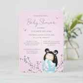 こけし人形さくらんぼ花赤ちゃんシャワー 招待状 (スタンド正面)