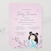 こけし人形さくらんぼ花赤ちゃんシャワー 招待状 (正面/裏面)