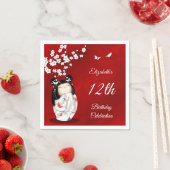 こけし人形さくらんぼ花 |ガールズ誕生日ナップ スタンダードカクテルナプキン (インサイチュ)