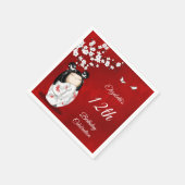 こけし人形さくらんぼ花 |ガールズ誕生日ナップ スタンダードカクテルナプキン (角)