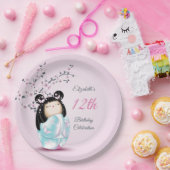 こけし人形さくらんぼ花 |ガールズ誕生日 ペーパープレート (パーティー)