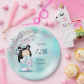 こけし人形さくらんぼ花 |ガールズ誕生日 ペーパープレート (パーティー)