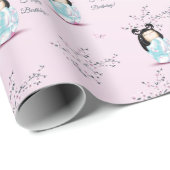 こけし人形さくらんぼ花 |ガールズ誕生日 ラッピングペーパー (ロールコーナー)