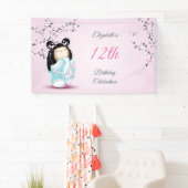 こけし人形さくらんぼ花 |ガールズ誕生日 横断幕 (インサイチュ)