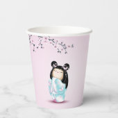こけし人形さくらんぼ花 |ガールズ誕生日 紙コップ (裏面)