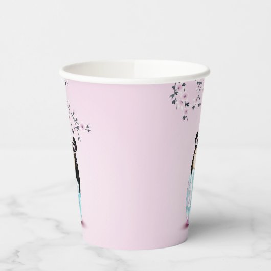 こけし人形さくらんぼ花 |ガールズ誕生日 紙コップ (左)