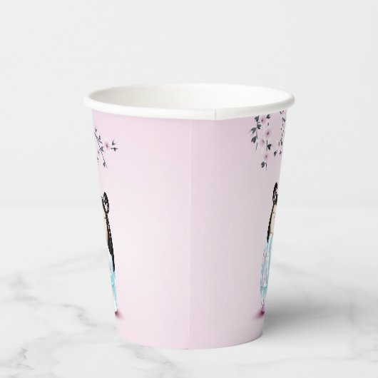 こけし人形さくらんぼ花 |ガールズ誕生日 紙コップ (右)