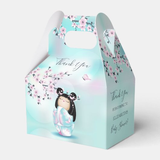 こけし人形さくらんぼ花 |女の子の赤ちゃんシャワー フェイバーボックス (裏面サイド)