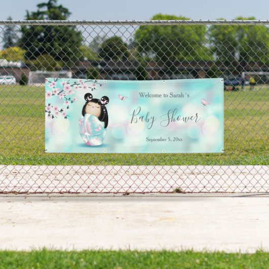 こけし人形さくらんぼ花 |赤ちゃんシャワー 横断幕 (インサイチュ)