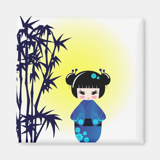 こけし人形と竹 マグネット (正面)