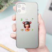 こけし人形ステッカー、かわいいコケシ シール (スマートフォン)