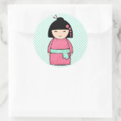 こけし人形ステッカー、光沢、3インチ（6枚） ラウンドシール (バッグ)